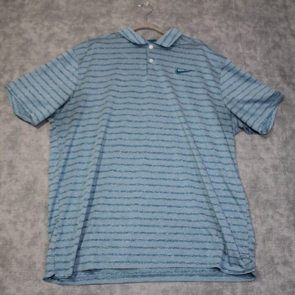 Nike Dri Fit Mens XL Golf Blue Striped Casual Performance Activewear Polo Shirt